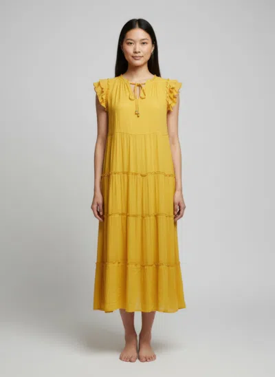 Truedames Mlle Gabrielle Solid Cap Sleeve Dress In Yellow