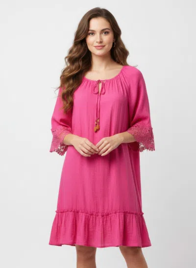 Truedames Mlle Gabrielle Solid Elbow Sleeve Dress In Multi