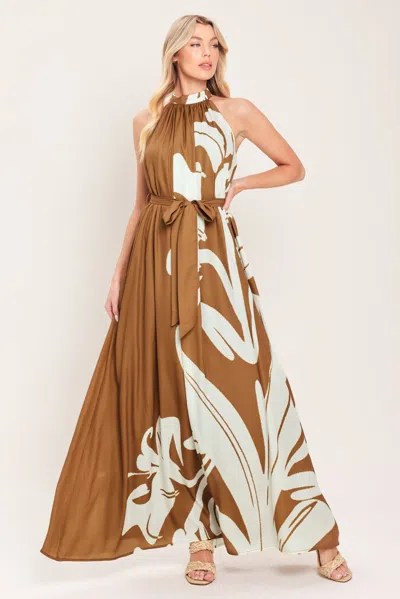 Truedames Mocha Serenity Woven Maxi Dress In Brown