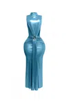 Truedames Mock Neck And Tied Waist Dress In Blue
