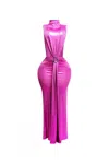 Truedames Mock Neck And Tied Waist Dress In Pink