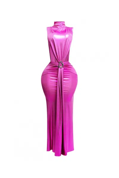 Truedames Mock Neck And Tied Waist Dress In Pink