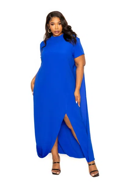 Truedames Mock Neck Back Cape Dress In Blue