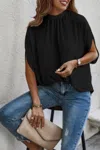 Truedames Mock Neck Batwing Sleeve Solid Loose Blouse In Black
