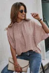 Truedames Mock Neck Batwing Sleeve Solid Loose Blouse In Multi