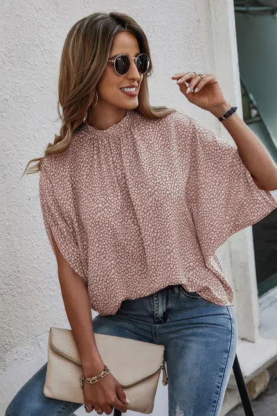Truedames Mock Neck Batwing Sleeve Solid Loose Blouse In Multi