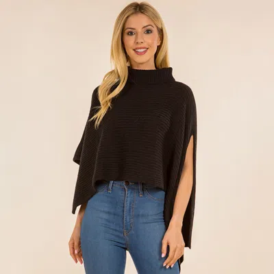 Truedames Mock Neck Ribbed Knit Asymmetrical Cape Poncho In Brown