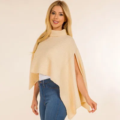 Truedames Mock Neck Ribbed Knit Asymmetrical Cape Poncho In Brown