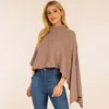 Truedames Mock Neck Ribbed Knit Asymmetrical Cape Poncho In Brown