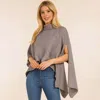 Truedames Mock Neck Ribbed Knit Asymmetrical Cape Poncho In Gray