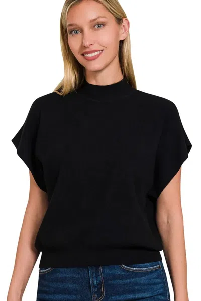 Truedames Mock Neck Short Dolman Sleeve Sweater In Black