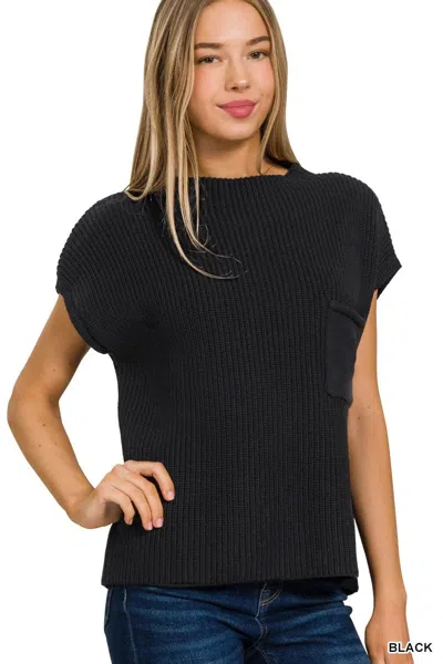 Truedames Mock Neck Short Sleeve Sweater In Black