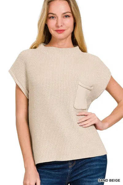 Truedames Mock Neck Short Sleeve Sweater In Neutral