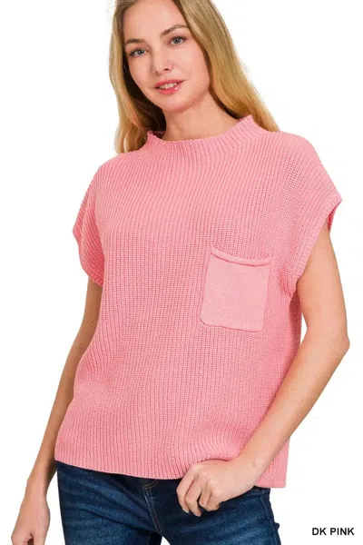 Truedames Mock Neck Short Sleeve Sweater In Pink