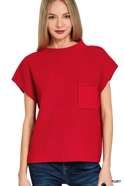 Truedames Mock Neck Short Sleeve Sweater In Red