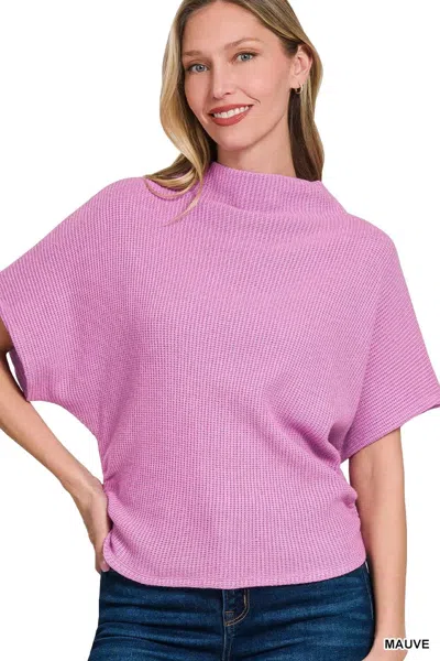Truedames Mock Neck Sweater With Side Shirred In Pink