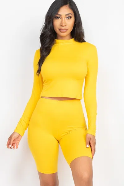 Truedames Mock Neck Top & Biker Shorts Set In Multi