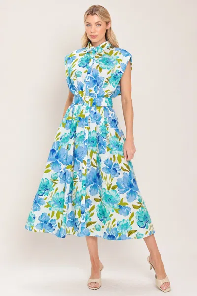 Truedames Modern Bloom Woven Midi Dress In Blue