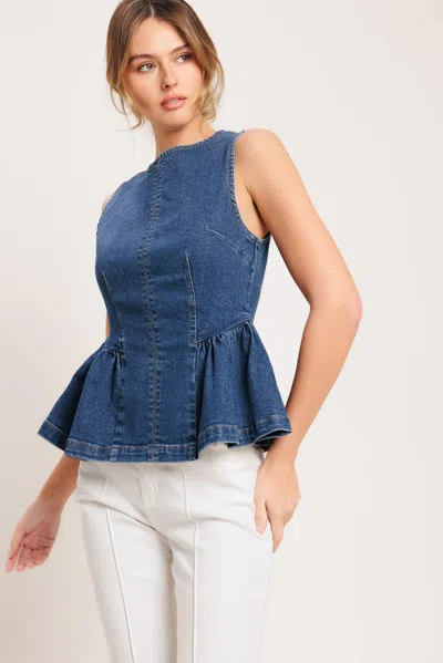 Truedames Modern Flounce Denim Top In Blue