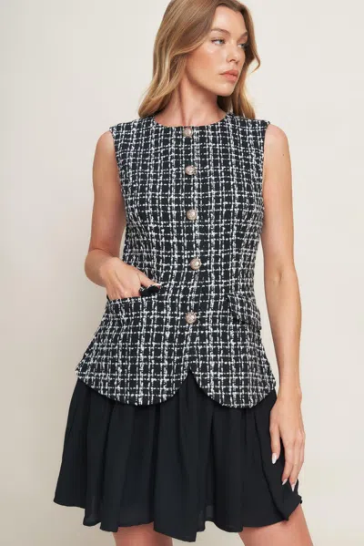 Truedames Modern Icon Tweed Woven Mini Dress In Black