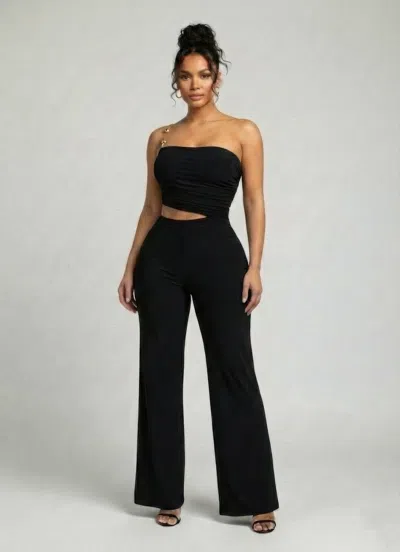 Truedames Modern Jumpsuit,ruched Bandeau-style In Black