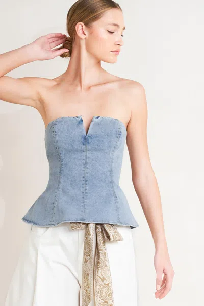 Truedames Modern Mermaid Corset Denim Top In Blue