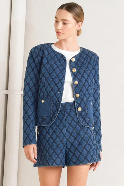 Truedames Modernluxe Quilted Woven Jacket In Blue