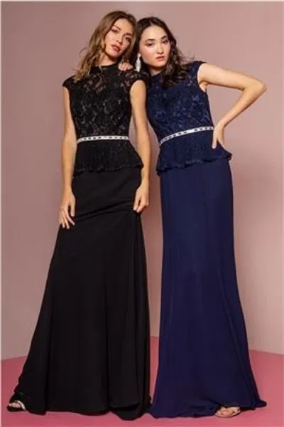 Truedames Modest High Neck Cap Sleeve Peplum Long Dresses In Black