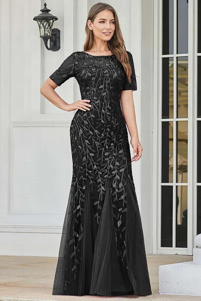 Truedames Modest Short Sleeve Mob Special Occasion Gown In Black