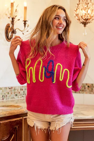 Truedames Mom Contrast Round Neck Sweater In Pink