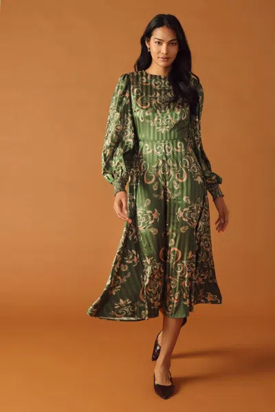 Truedames Moments Of Clarity Woven Midi Dress In Green