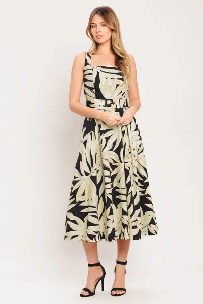 Truedames Mono Leaf Statement Woven Midi Dress In Black