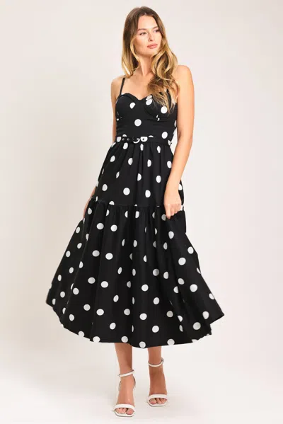 Truedames Monroe Dot Woven Midi Dress In Black