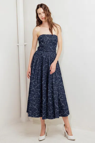 Truedames Moondust Garden Denim Midi Dress In Blue