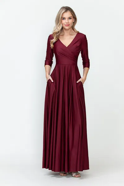 Truedames Mother Of The Bride Dress 3/4 Sleeve A-line Gown In Burgundy