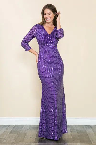 Truedames Mother Of The Bride Dress 3/4 Sleeve Formal Gown In Purple
