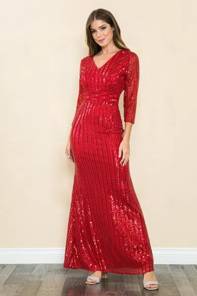 Truedames Mother Of The Bride Dress 3/4 Sleeve Formal Gown In Red