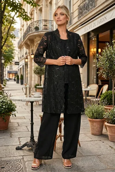 Truedames Mother Of The Bride Jacket Pant Suit In Black