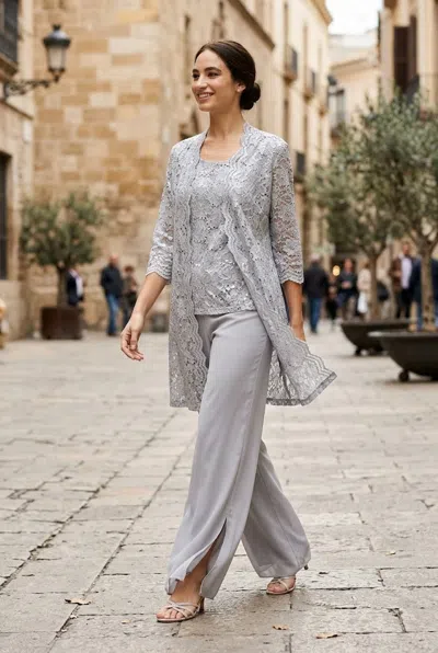 Truedames Mother Of The Bride Jacket Pant Suit In Grey