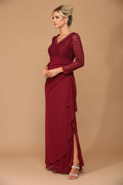Truedames Mother Of The Bride Lace Long Gown In Burgundy