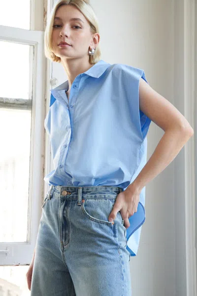 Truedames Much To Celebrate Poplin Top In Blue