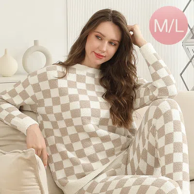 Truedames Multi Checkered Printed Crew Neck Sweater In Neutral