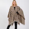 Truedames Multi Color Plaid Pattern Ruana Poncho In Nude