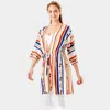 Truedames Multi Color Stripe Cover Up Kimono Poncho In White