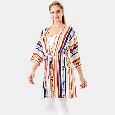 Truedames Multi Color Stripe Cover Up Kimono Poncho In White