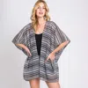 Truedames Multi Color Stripe Crochet Open Front Cover-up Kimono Poncho In Gray