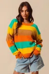Truedames Multi Color Stripe Sweater With Ribbed Detail In Multi