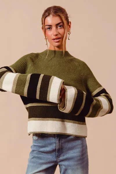 Truedames Multi Color Striped Mock Neck Sweater In Brown