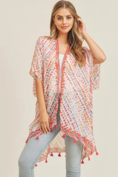Truedames Multi Dash Pattern Tassel Kimono In Pink