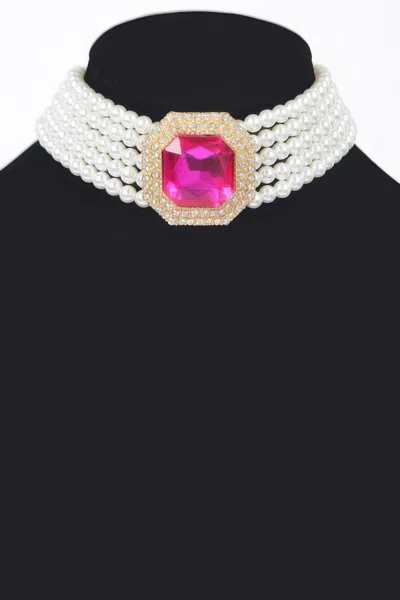 Truedames Multi Faux Pearl Chain Stone Choker In White